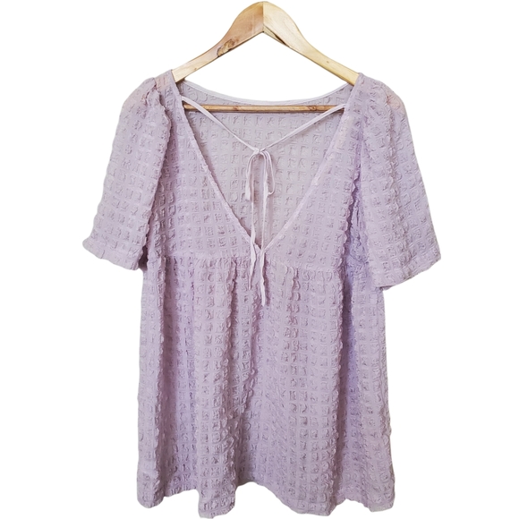 Urban Outfitters Bell Sleeved Waffle Boho Flowy Lavender Lilac TunicTop M - Picture 2 of 7